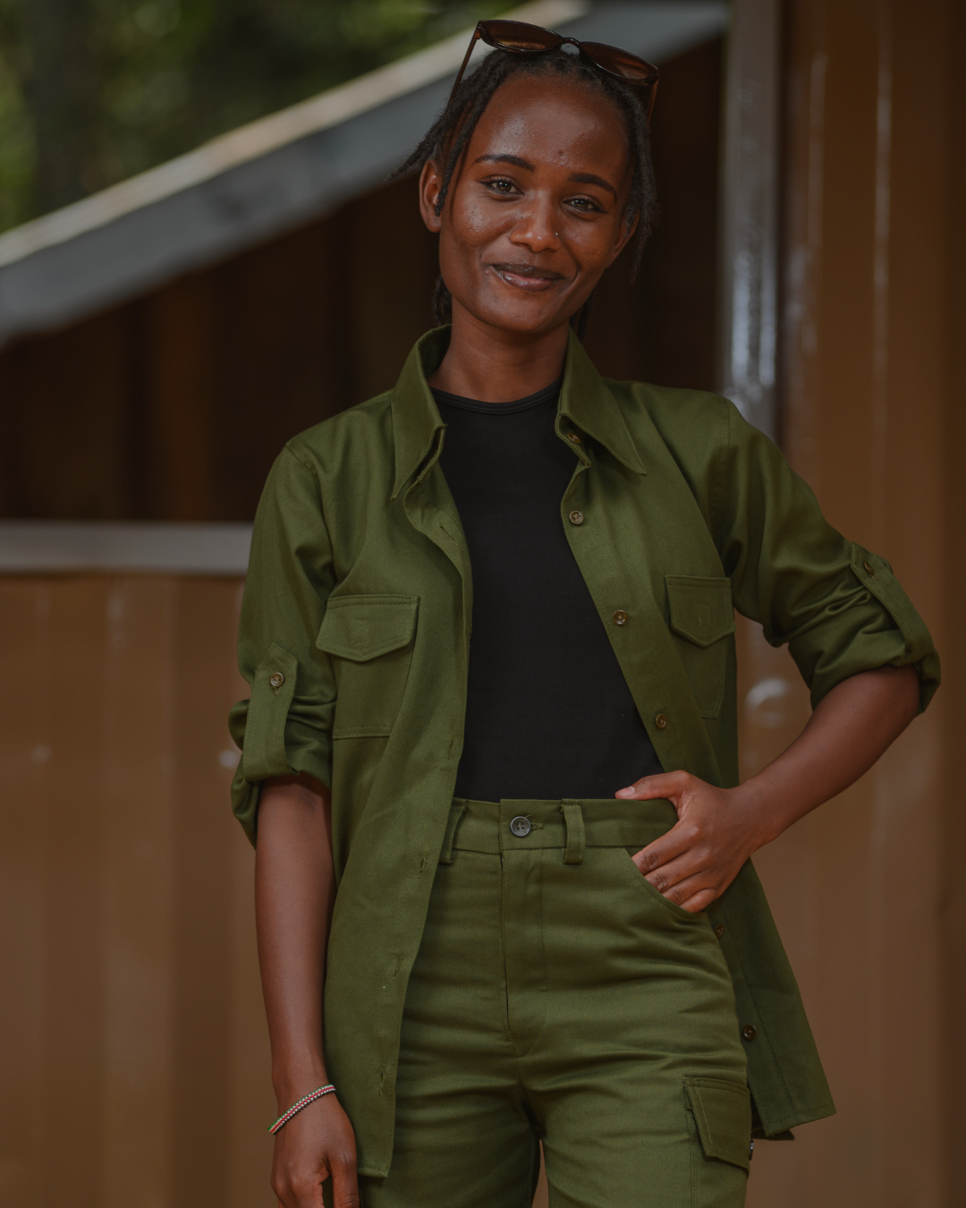 Jungle green foldable long shirt and shorts